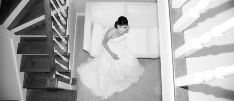 Aerial shot of a bride on a sofa